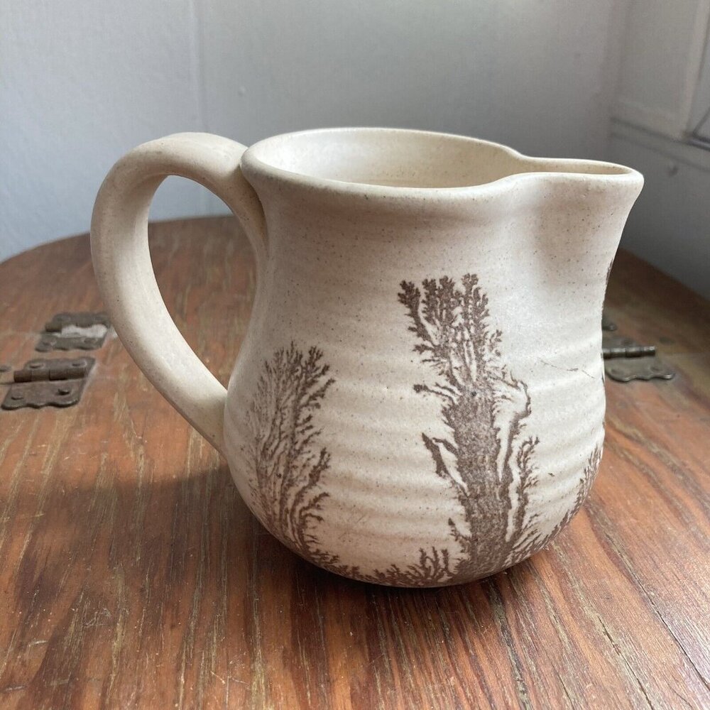 Vintage 1970s Creamer Studio Art Pottery Tree Pitcher Nature Scene Artis…